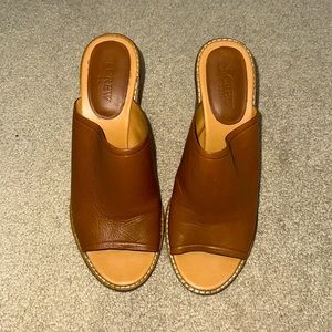Leather Block Heel Mules: size 8.5